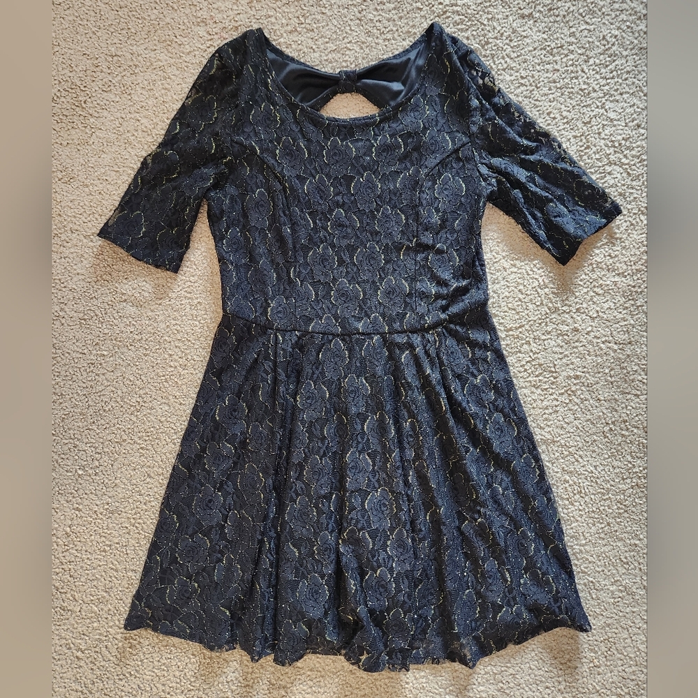 by & by Black Lace Dress with Gold Highlights